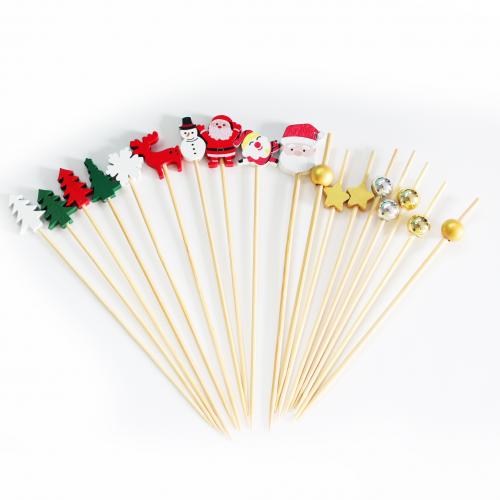 Disposable bamboo stick fruit pick Christmas food decoration Factory direct sales Wholesale customizable